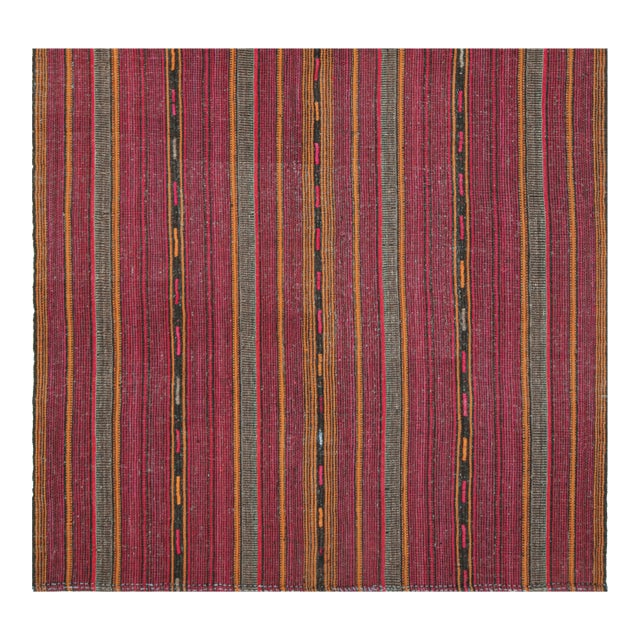 1950s Vintage Palas Persian Kilim in Pink and Ochre Stripes, From Rug & Kilim - 5'10''x5'5.5'' For Sale