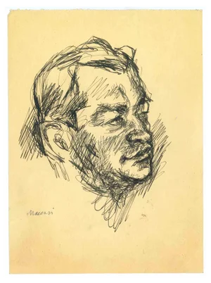 Mino Maccari, The Portrait of a Man, Original Drawing, 1950s