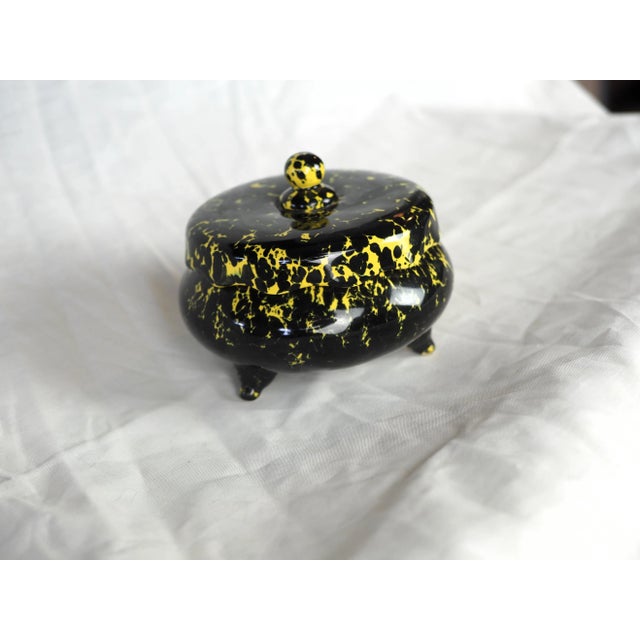 Mid-Century French Pierre Lucas Black and Yellow Tripod Ceramic Box For Sale - Image 6 of 12