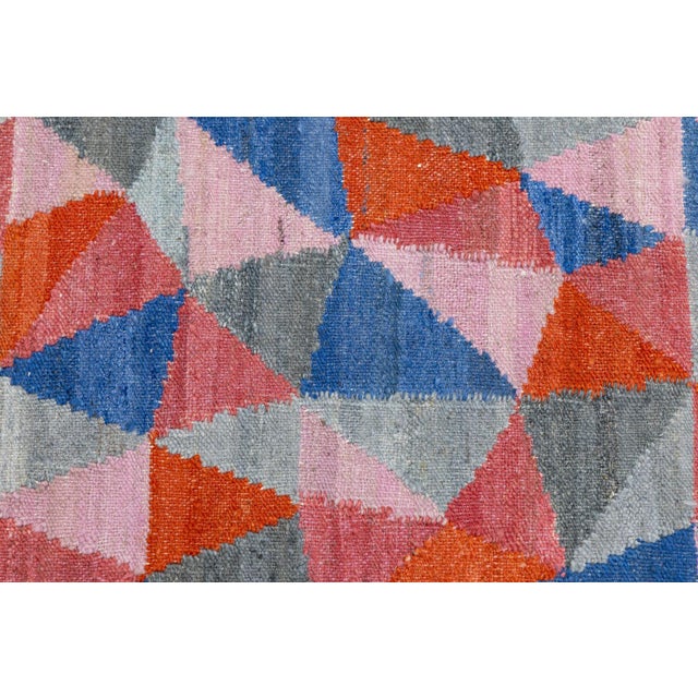 Modern Geometric Wool Kilim Area Rug - Vibrant Multi-Color by Apadana For Sale - Image 4 of 11