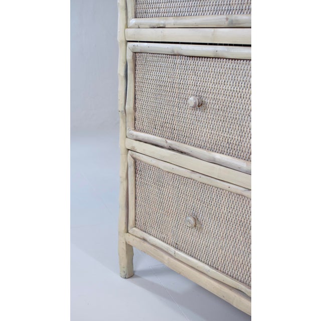 Antique White 1990s Coastal Faux Bamboo Dresser With Grasscloth, White-Washed Finish For Sale - Image 8 of 13