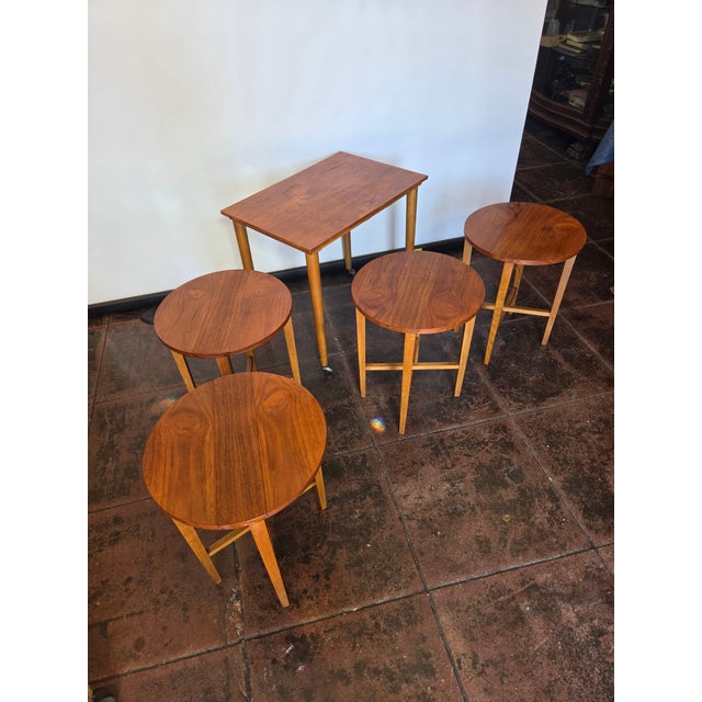1950s Mid Century Danish Modern Teak Nesting Tables Poul Hundevad Set 5 Tables For Sale - Image 5 of 8