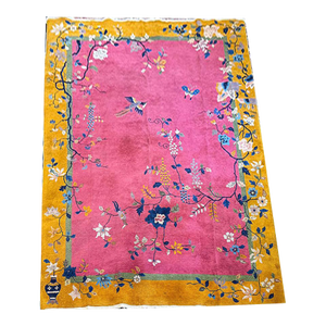 A Sensational Antique 7' X 10' Purple/Rose/Gold Art Deco Chinese Rug Ca 1920
