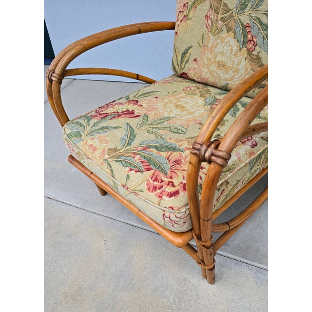 Wood Vintage Heywood Wakefield Mid Century Modern BentWood Rattan Lounge Chair For Sale - Image 7 of 18