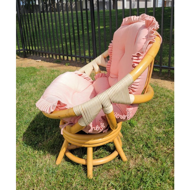 1960s Small Papasan Swivel Chair With Cushion and Ottoman For Sale - Image 4 of 8