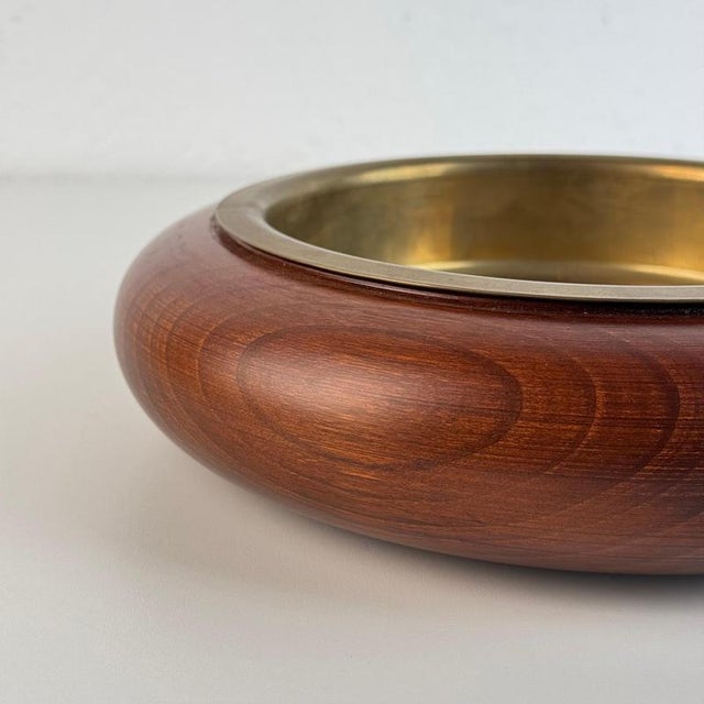 Italian Walnut and Patinated Brass Ashtray by Sandro Petti, 1970s For Sale - Image 9 of 11
