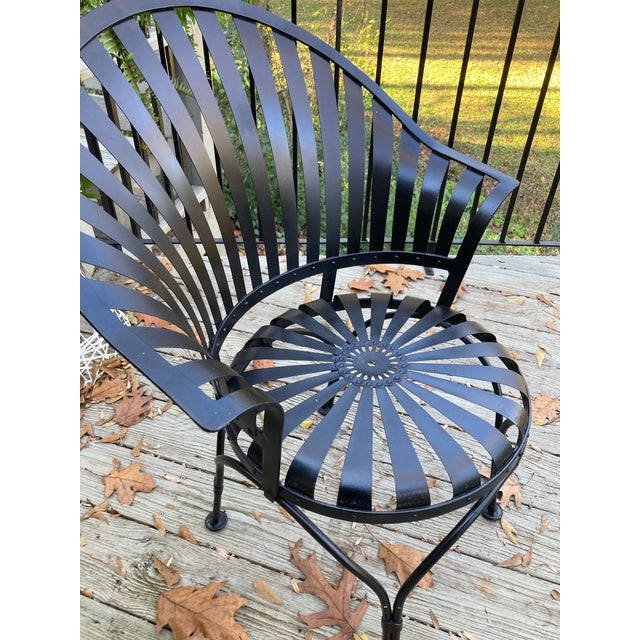 Black Mid 20th Century Francois Carre Fan Back Garden Chairs - A Pair, Attributed For Sale - Image 8 of 11