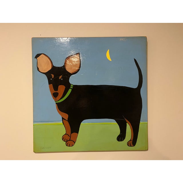 Folk Art Folk Art Painting of a Dog Named “Dunder” by Artist Cate Christen Waung For Sale - Image 3 of 7