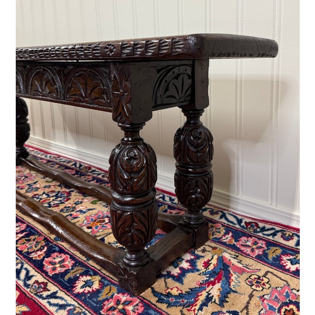 Antique English End-of-Bed Bench Window Seat Settee Carved Oak C. 1900 For Sale - Image 10 of 12