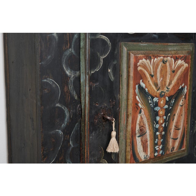 Tall Swedish Handcrafted Black Painted Pine Folk Art Cabinet For Sale - Image 18 of 18