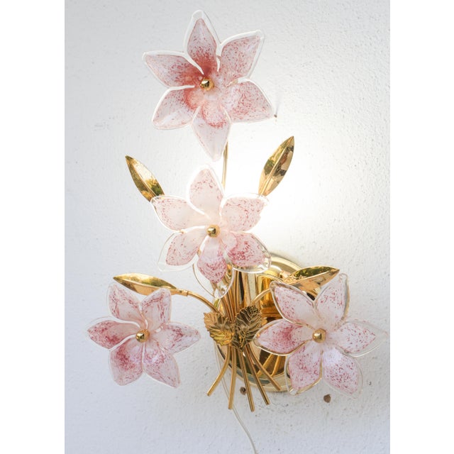 1980s 1970s Murano Wall Light Pink Flowers - Set of 2 For Sale - Image 5 of 15