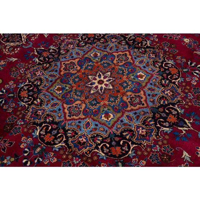 1950s Vintage Kashan Persian Medallion Wool Rug in Red For Sale - Image 9 of 10