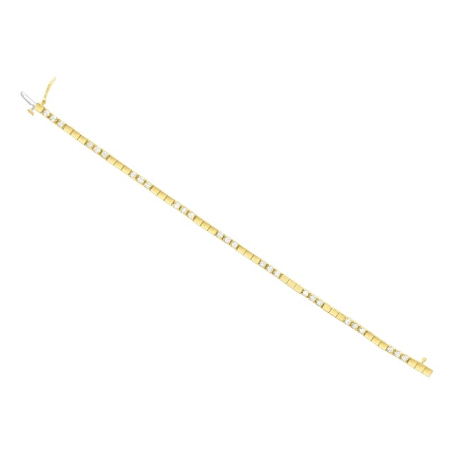 Polished Square Diamond Tennis Bracelet 14k Yellow Gold For Sale