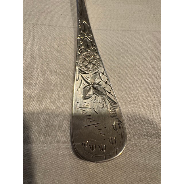 Antique Whiting “Lily” Sterling Silver Tablespoon. Monogram “Emma” on Back Handle, “Tempie” on Front Handle. Circa 1808. For Sale In Detroit - Image 6 of 7