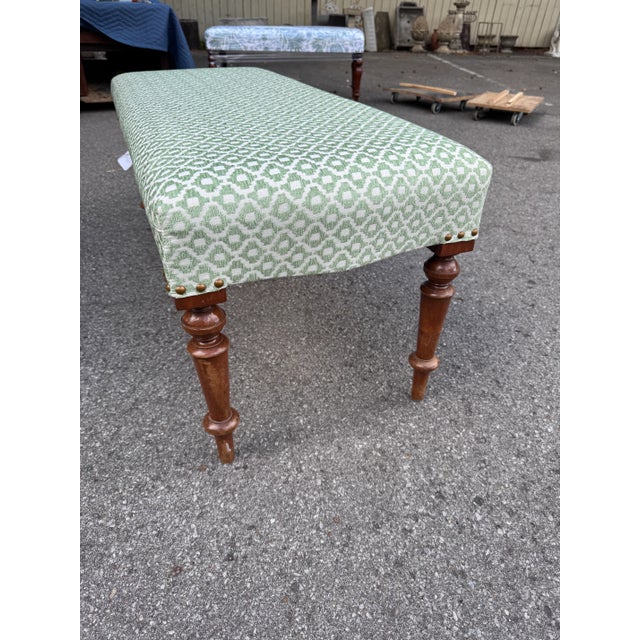 Wood Newly Upholstered English Bench For Sale - Image 7 of 8