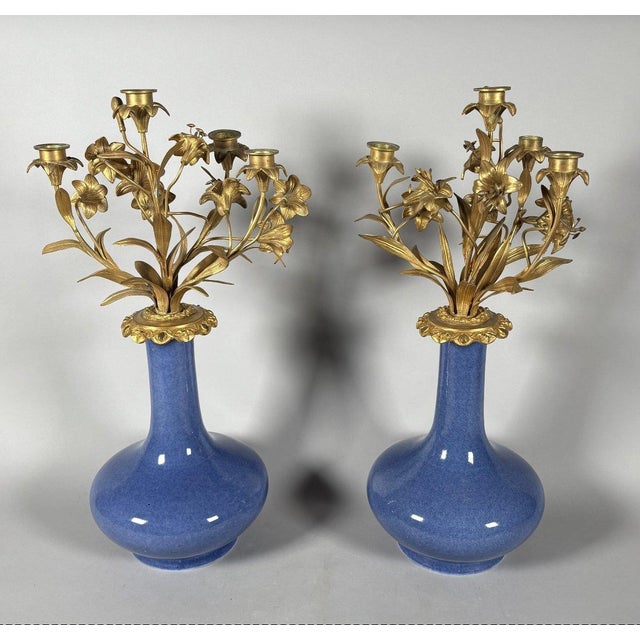 Pair of Louis XV style floral candelabra, Napoleon III period For Sale - Image 4 of 6