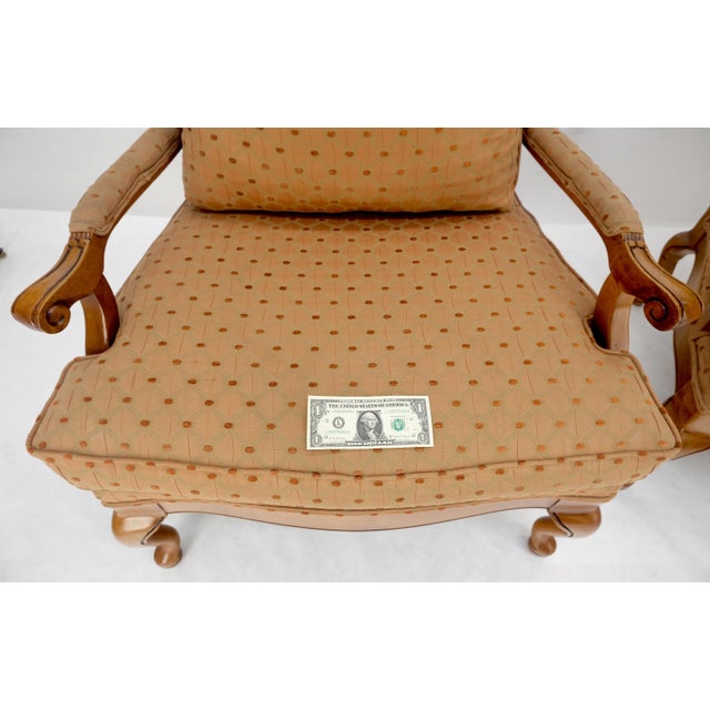 Pair of Wide Seat Carved Lattice Woodwork Back Queen Ann Lounge Chairs For Sale - Image 9 of 11