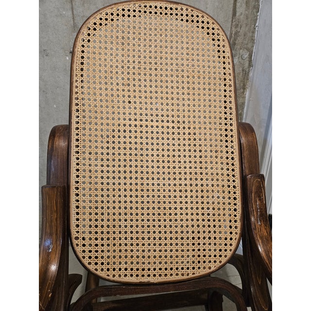 1970s Vintage Thonet-Style Bentwood Cane Rocking Chair For Sale - Image 5 of 7