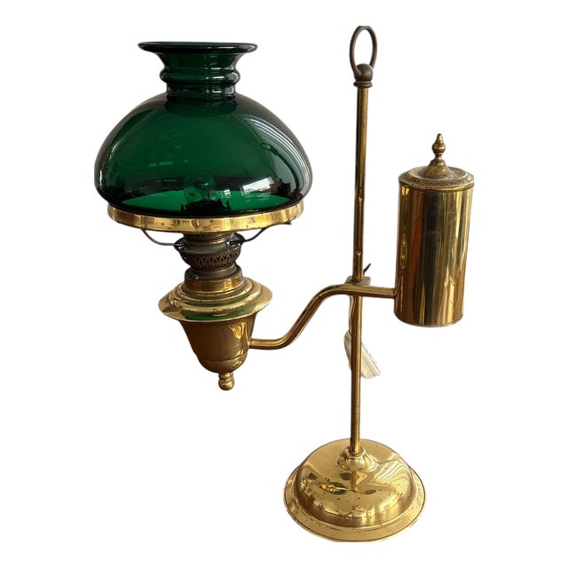 Vintage Brass Desk Lamp with Pen Holder For Sale