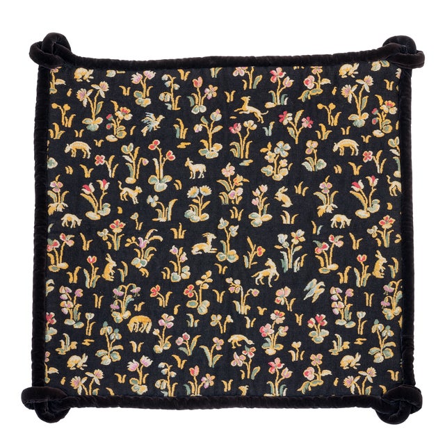 Purchased in the French countryside outside Paris, this Needlepoint tapestry was given a black velvet border, backside and...