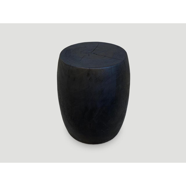 2010s Andrianna Shamaris Charred Lychee Wood Drum Side Table or Stool For Sale - Image 5 of 6