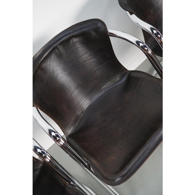 Brown Leather Dining Chairs, 1970s, Set of 4 For Sale - Image 14 of 17
