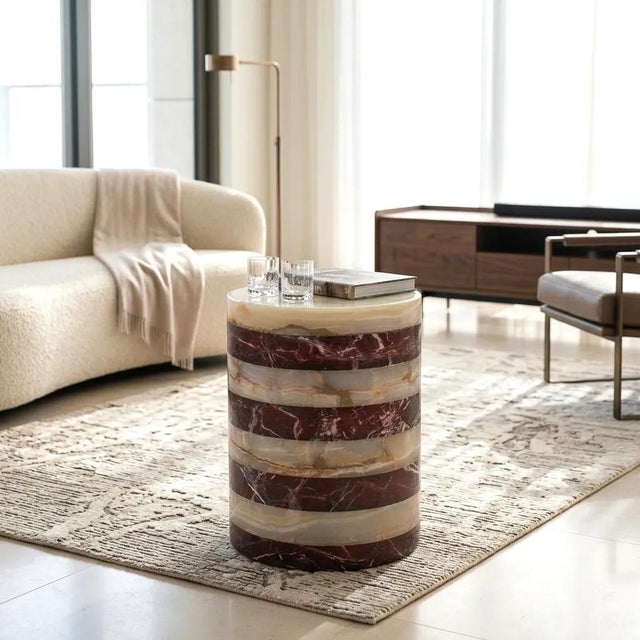 Ivory Onyx and Marble Side Table by Forzini For Sale - Image 8 of 13