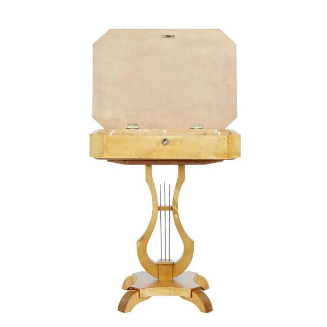 Brown Antique Swedish Lyre Shaped Occasional Table in Birch For Sale - Image 8 of 10