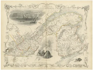 Decorative Map of Eastern Canada and New Brunswick with Historic Vignettes, 1850s