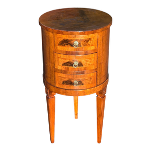 Late 19th Century Italian Louis XVI Style Round Walnut W/Inlay 3-Drawer Side Table