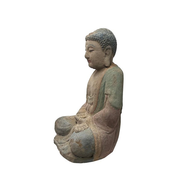 Rustic Wood Sitting Gautama Amitabha Shakyamuni Buddha Statue For Sale - Image 4 of 5