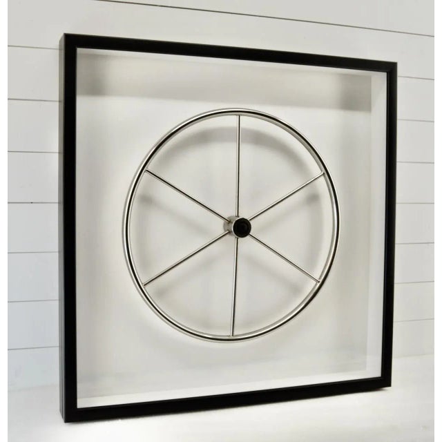 Vintage Chrome Yacht Steering Wheel Framed - Coastal Wall Decor Large For Sale - Image 4 of 7