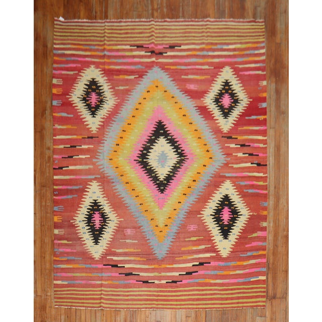 Late 20th Century Zabihi Collection Bold Geometric Room Size Turkish Kilim - 7'11" x 11'1" For Sale - Image 9 of 9