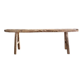 Late 20th Century Vintage Elm Wood Skinny Bench From Reclaimed Wood For Sale