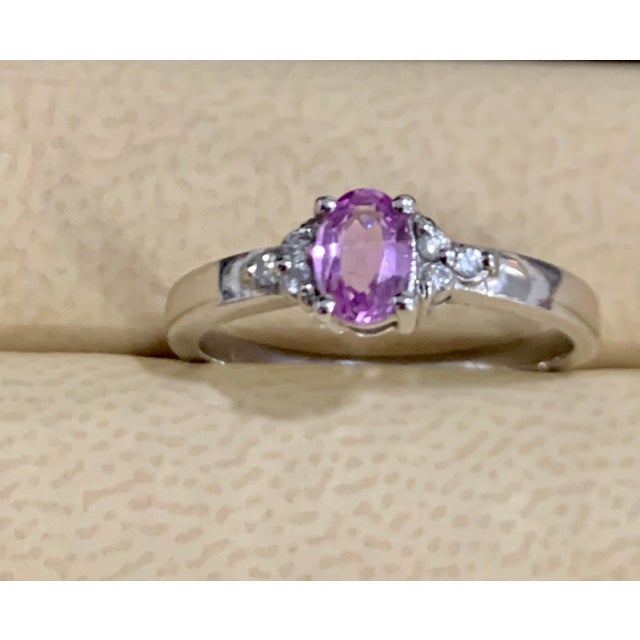 Pink Sapphire and Diamond 14 Karat White Gold Ring, Estate Size 6.5 For Sale - Image 11 of 18