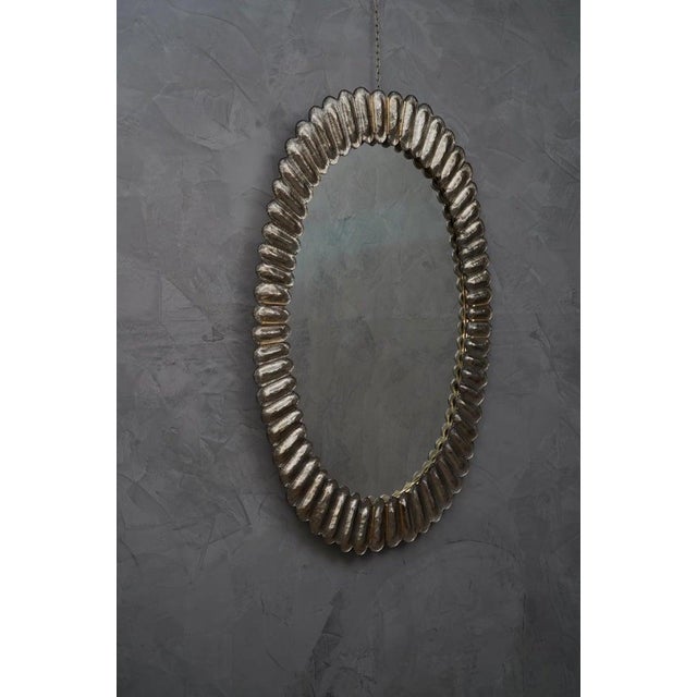 Early 21st Century Mid-Century Style Oval Silver anf Murano Glass and Brass Wall Mirror, Italy, 2000 For Sale - Image 5 of 11