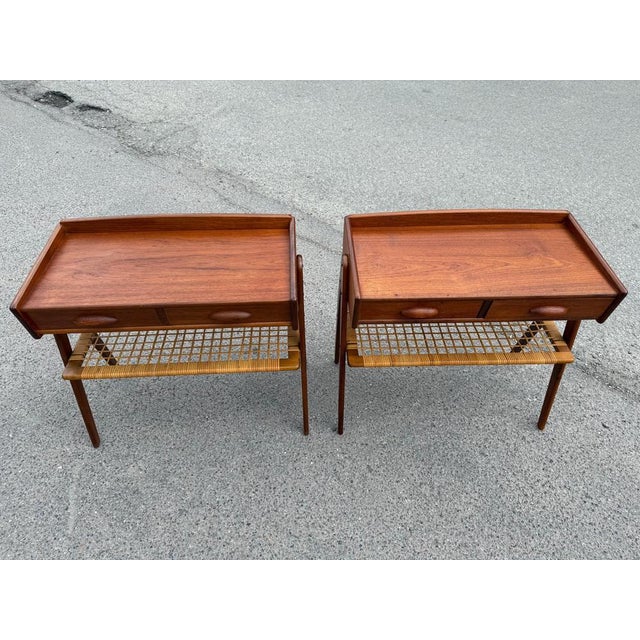 1960s Teak Nightstands with Rattan Shelves by Søren Rasmussen, 1960s, Set of 2 For Sale - Image 5 of 9