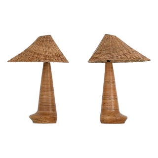 Pair of Chloe Rattan Table Lamps For Sale