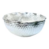 Traditional Sterling Silver 925 Bowl Lotus Flower Floral Scallop Edge Quilting For Sale