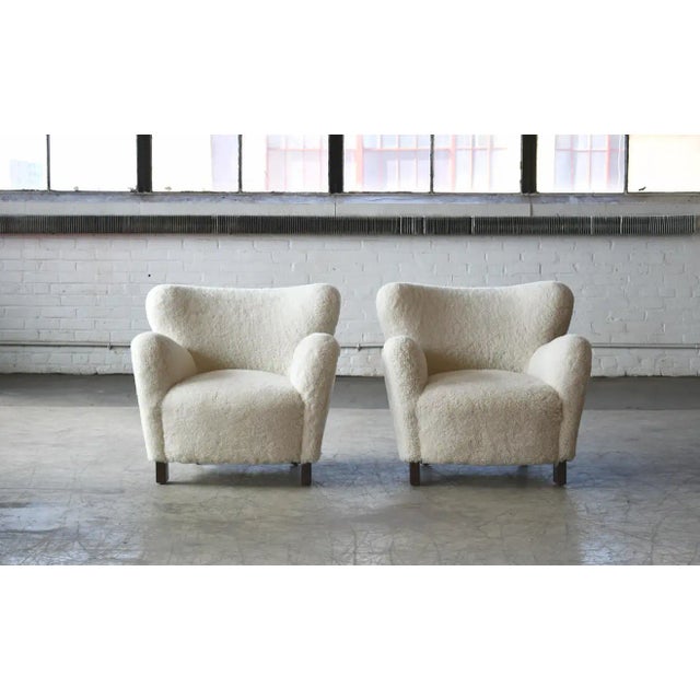 Pair of 1940s Style Classic Club or Lounge Chairs in Shearling For Sale - Image 12 of 12
