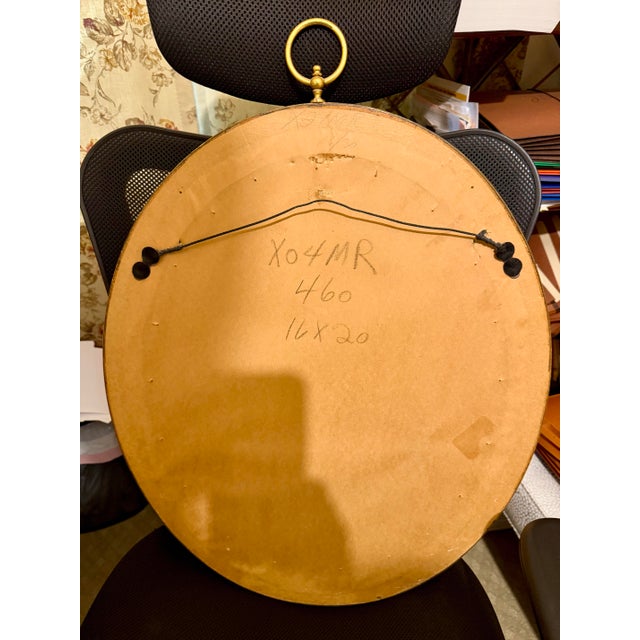 Vintage Oval Italian Giltwood Mirror With Brass Loop Finial For Sale - Image 9 of 11