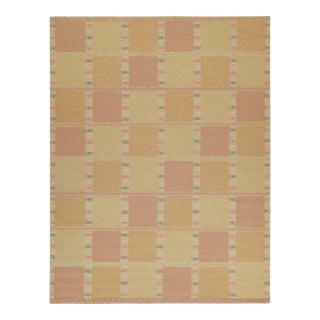 Rug & Kilim’s Scandinavian Style Kilim in Gold and Pink Geometric Pattern 14x20 For Sale