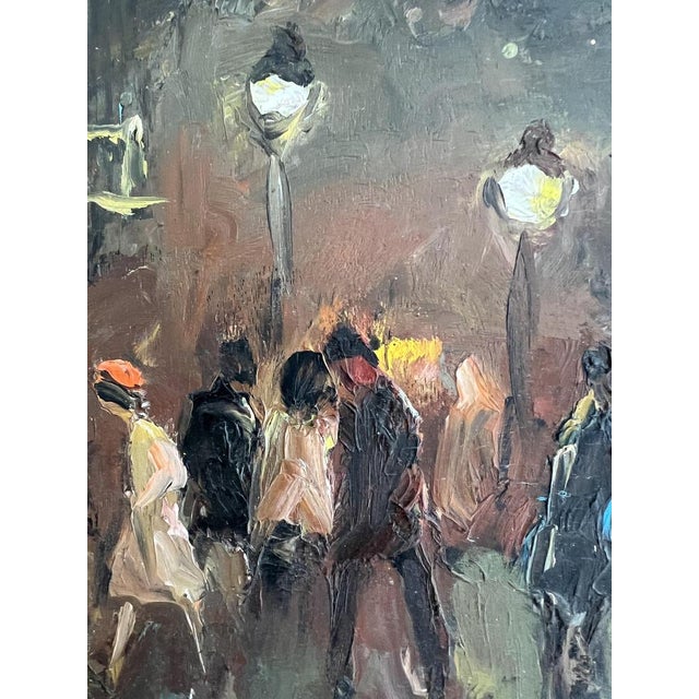 Adolfo Carducci, Promenade sous les réverbères, Oil on Wood, Framed For Sale - Image 6 of 11