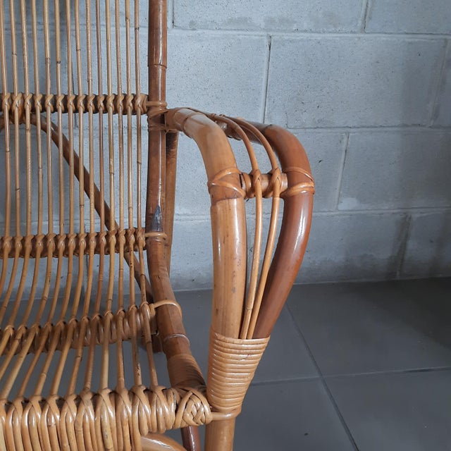Vintage Italian Rattan and Curved Bamboo Armchair, 1960 For Sale - Image 9 of 14