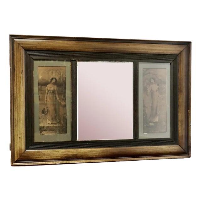 Edwardian Wall Mirror with Prints, 1890s For Sale