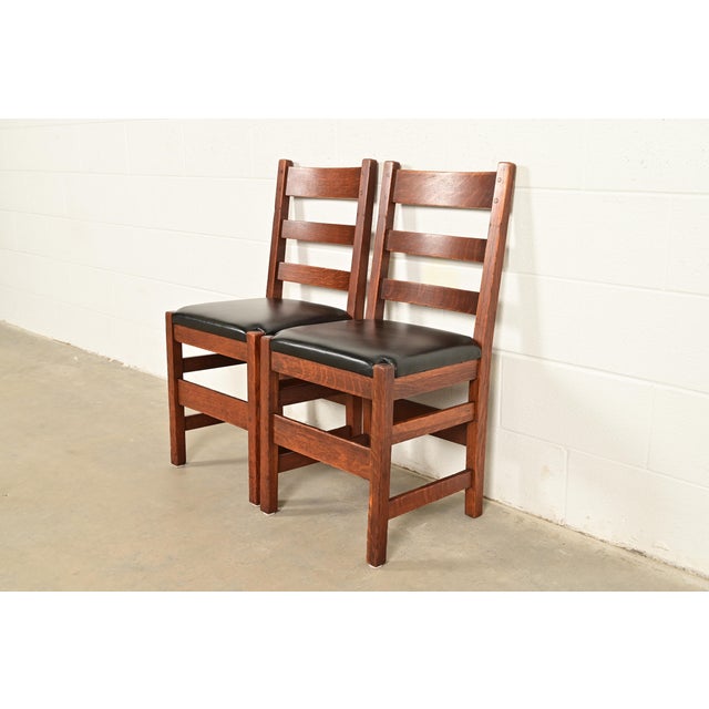 L. & J. G. Stickley Antique Mission Oak Arts & Crafts Ladder Back Side Chairs or Dining Chairs, Pair For Sale - Image 14 of 14