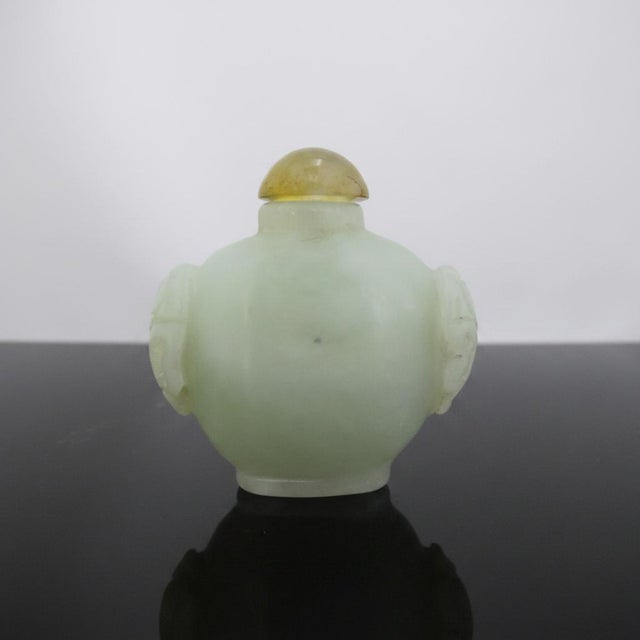 Chinese Green Jade Carved Mock Mask Ring Handle Snuff Bottle For Sale In Portland, OR - Image 6 of 10