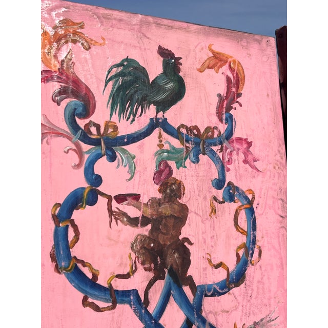 Pair of Vintage Large Continental European Chinoiserie Oil on Leather Panel Paintings For Sale - Image 11 of 14