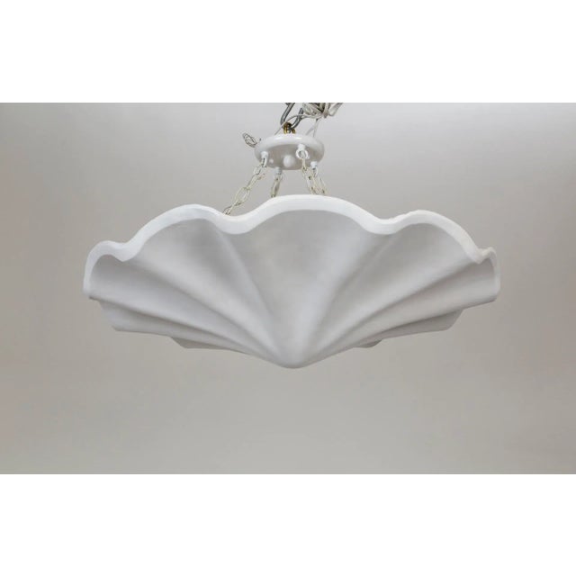 Large Undulating White Plaster Shell Pendant Light UL Listed, 29" For Sale - Image 4 of 7