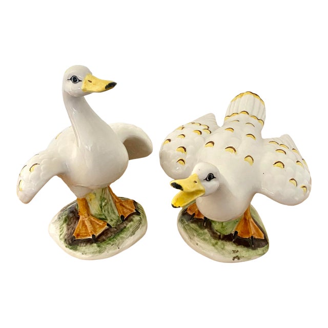 Mid-Century Italian Porcelain Geese Figurines - a Pair For Sale